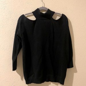 Mock Turtle Neck Black Sweater with Should Cut Outs